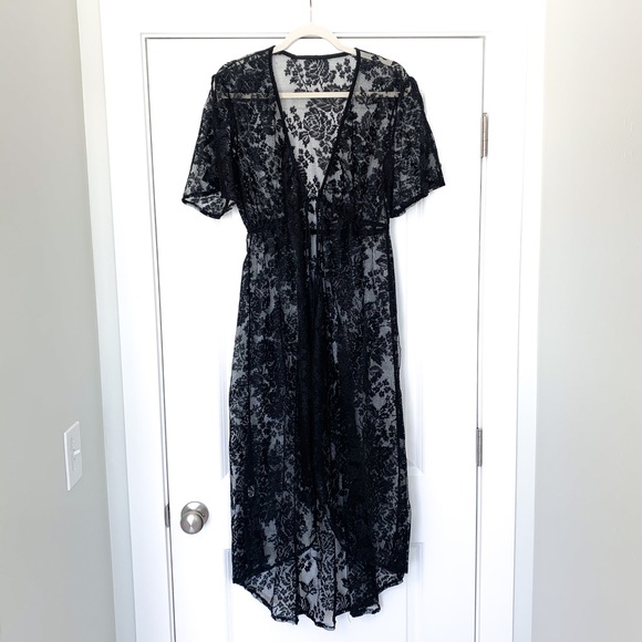 Other - Black Floral Lace Duster Cover Up